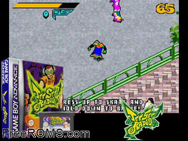 Jet Set Radio Gameboy Advance game showing 3D box cover and gameplay screenshot